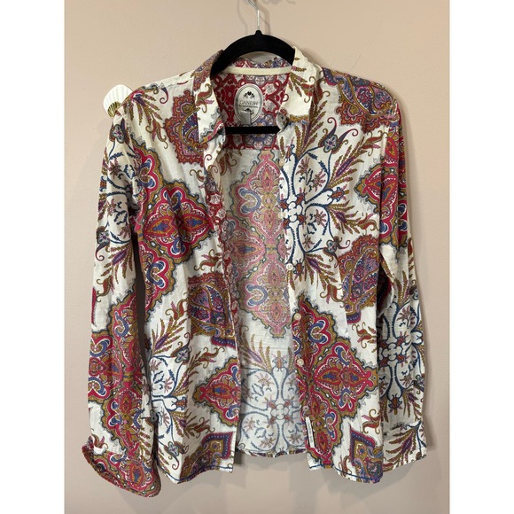 GANESH Button Down Womens Floral Paisley Top Size 3 Large - Picture 8 of 8
